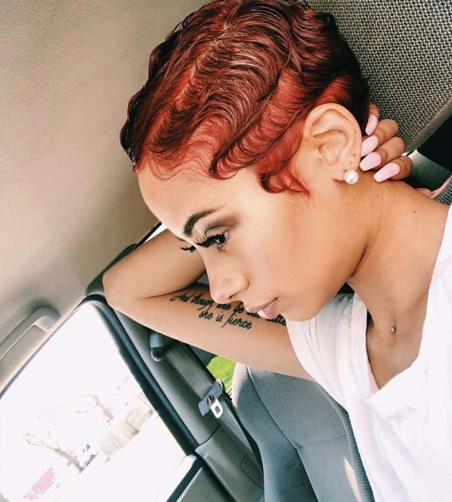 waves on short red hair women