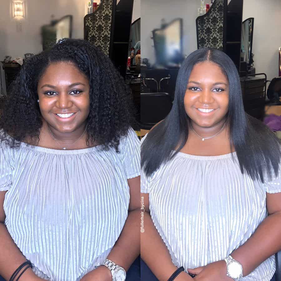 silk press on curly natural hair