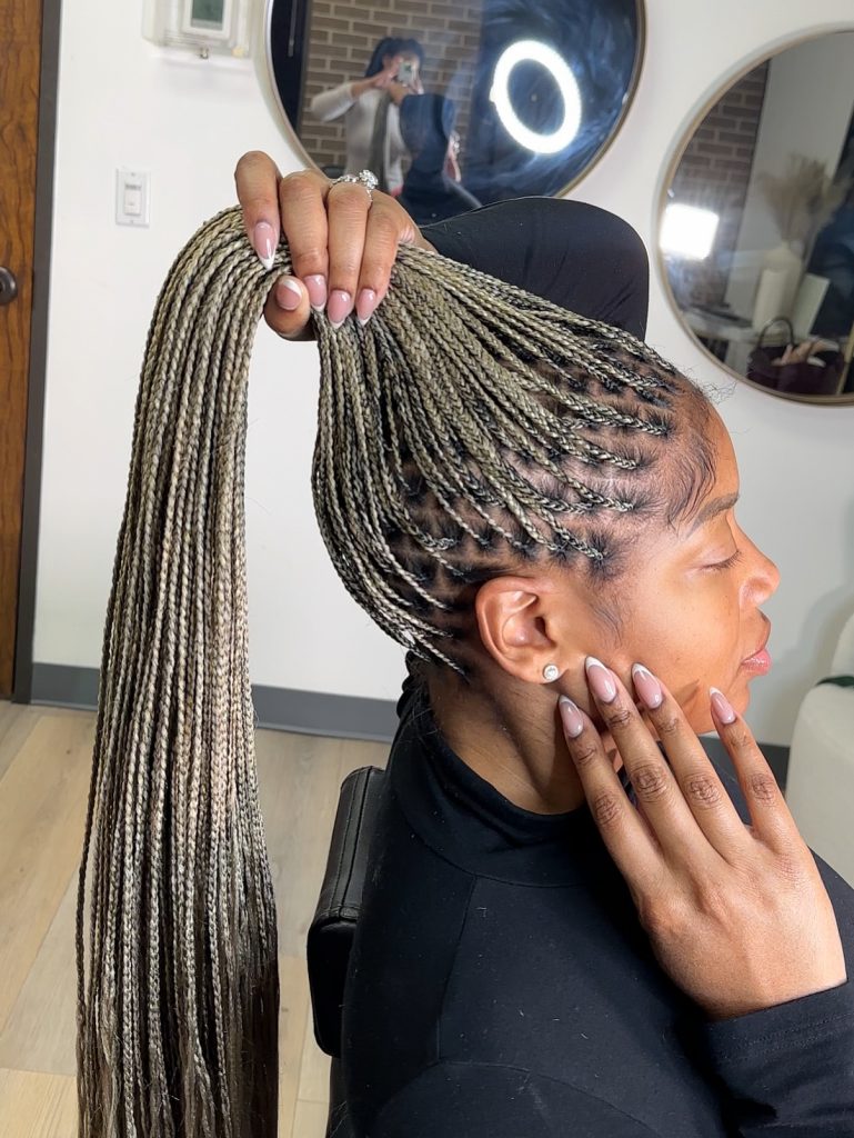 ash blonde small knotless mixed color braids