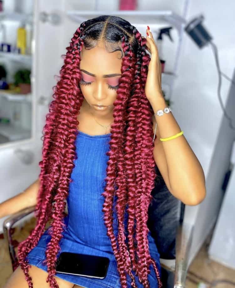 large burgundy passion braids