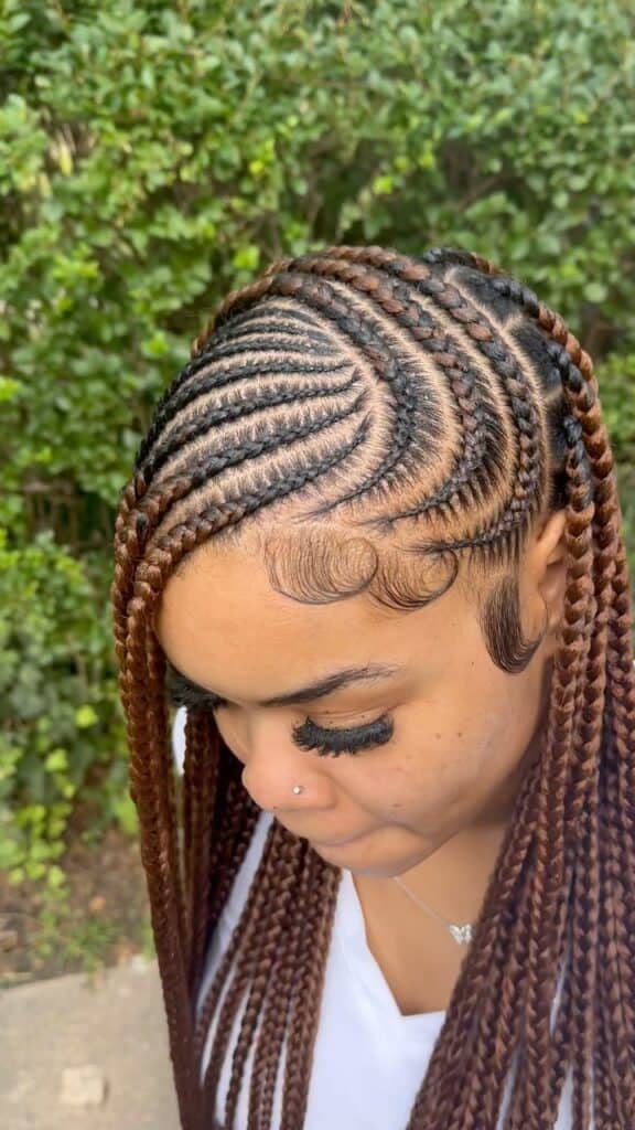 brown stitch lemonade Fulani braids