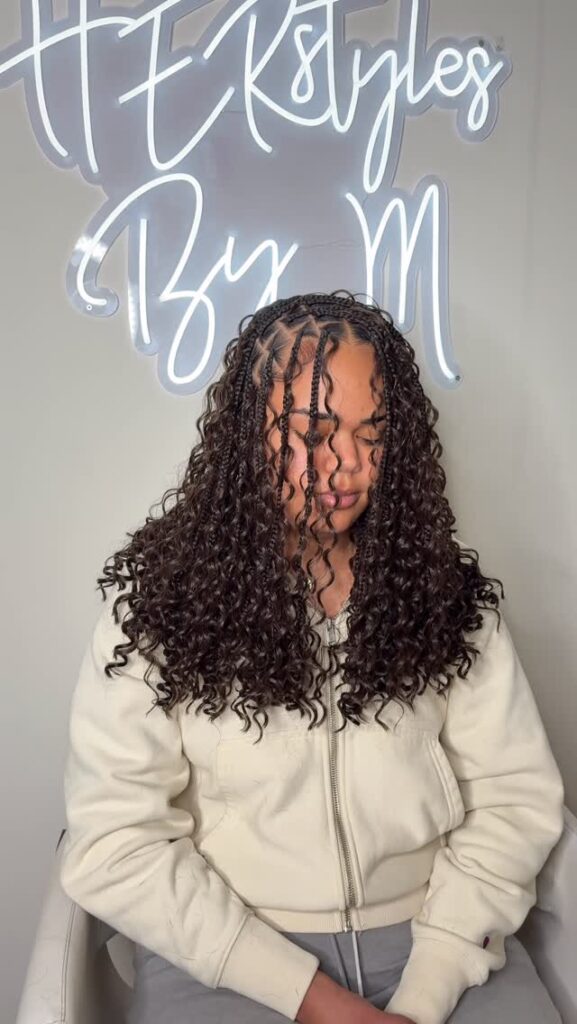 Shoulder length boho bob knotless braids 