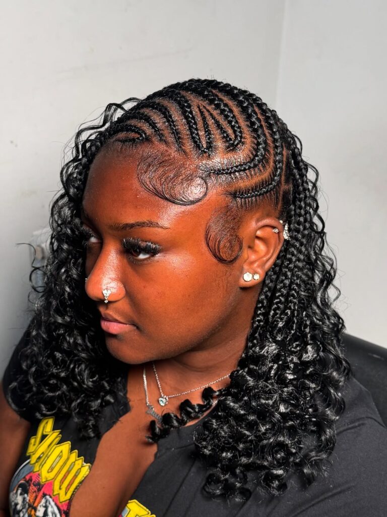 short freestyle boho bob lemonade Fulani braids with curly ends 