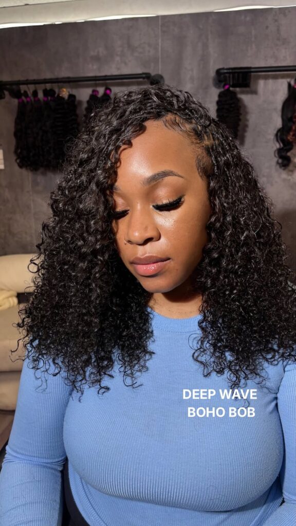 100% human hair deep wave boho bob knotless braids