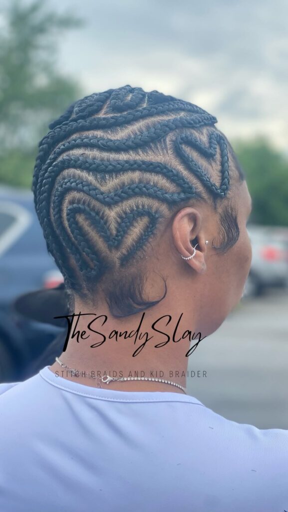 heart part braided bald head designs
