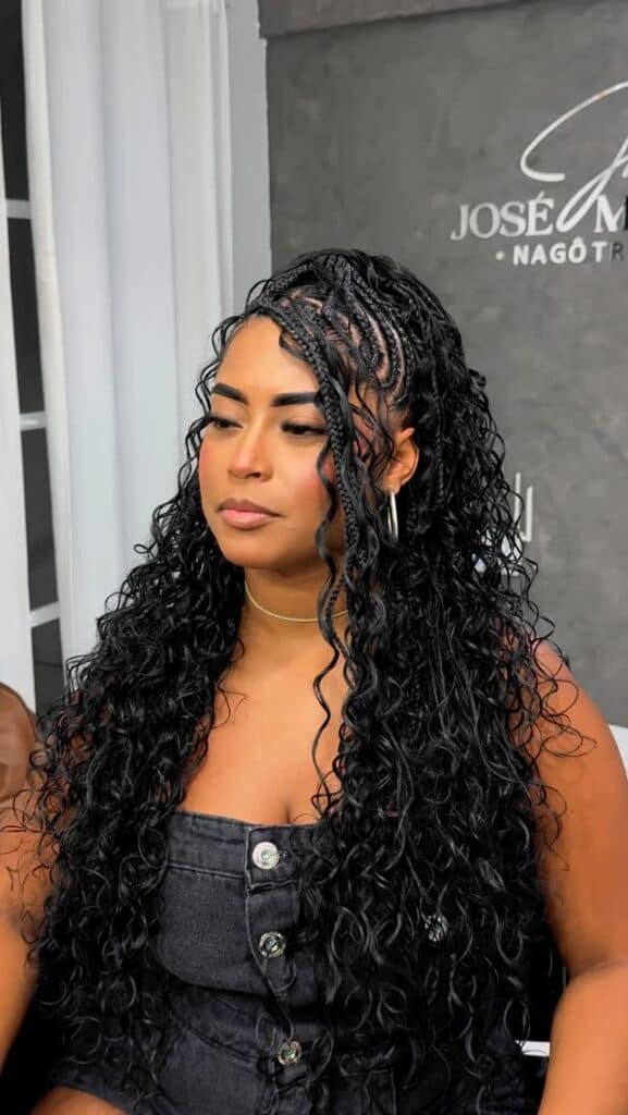 half up half down boho braided mohawk