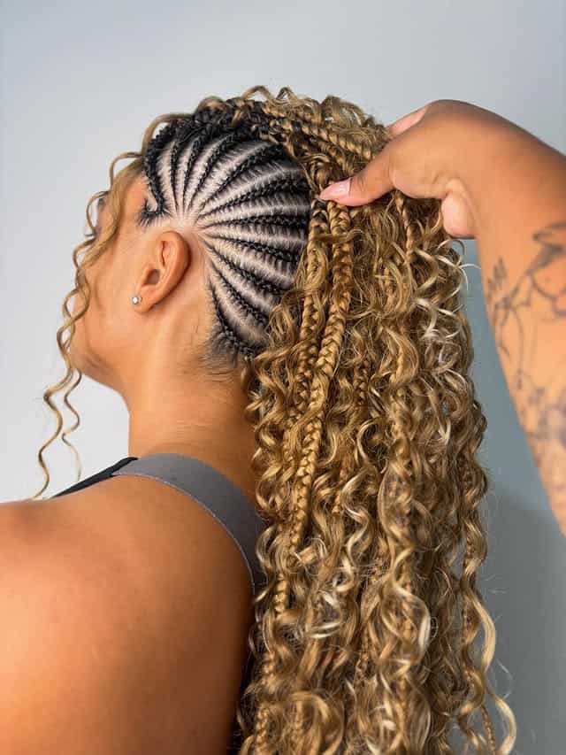 honey blonde boho braided mohawk