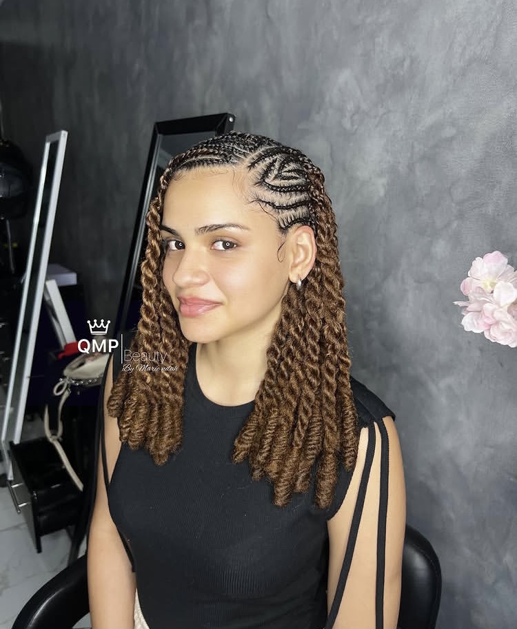 brown half emonade fulani braids half invisible locs hairstyle