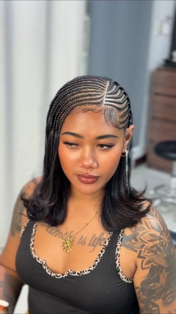 Tyla braided bob with natural hair leave out