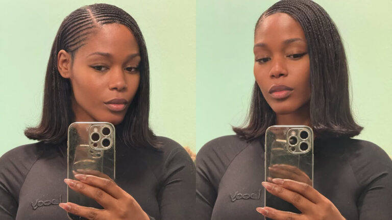 viralBob Fulani Braids With A Flip Curl Sew-In Hairstyles aka the Tyla bob on @eviedoesla