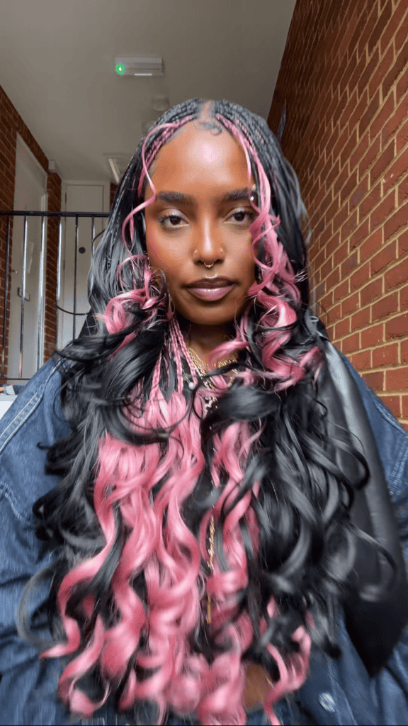 pink peekaboo layered boho French curl braids