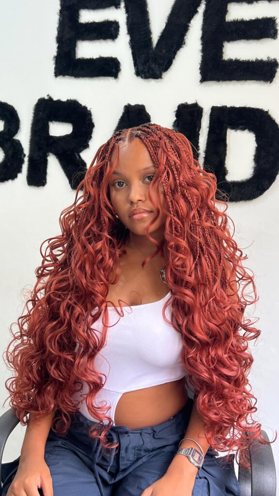 long ginger boho French curl braids