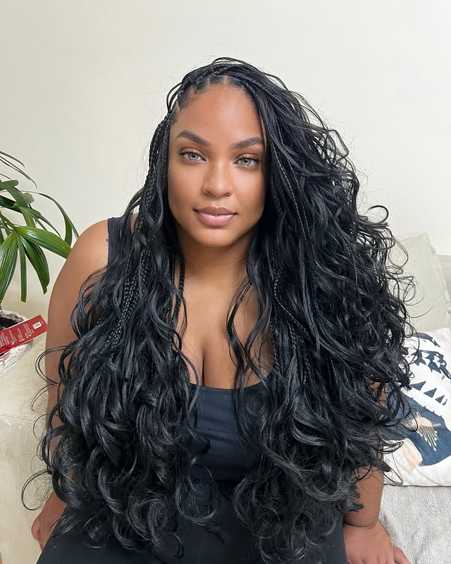 side part boho French curl braids