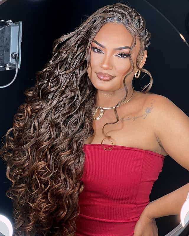 Chocolate brown boho French curl braids