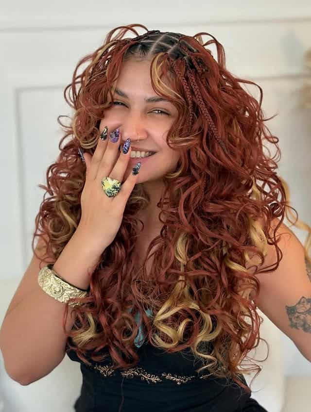 ginger boho French curl braids