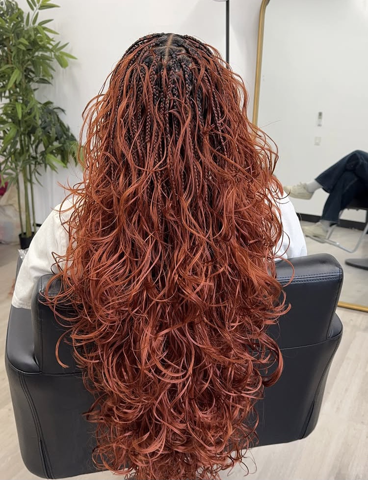 ginger boho French curl braids