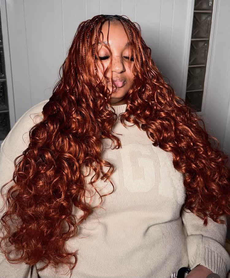 long ginger boho French curl braids