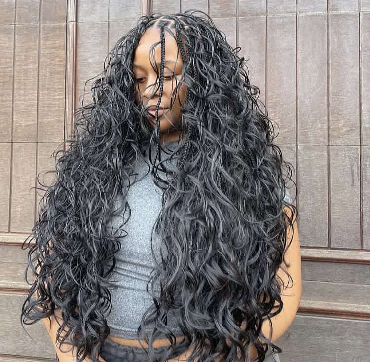 extra long voluminous boho French curl braids