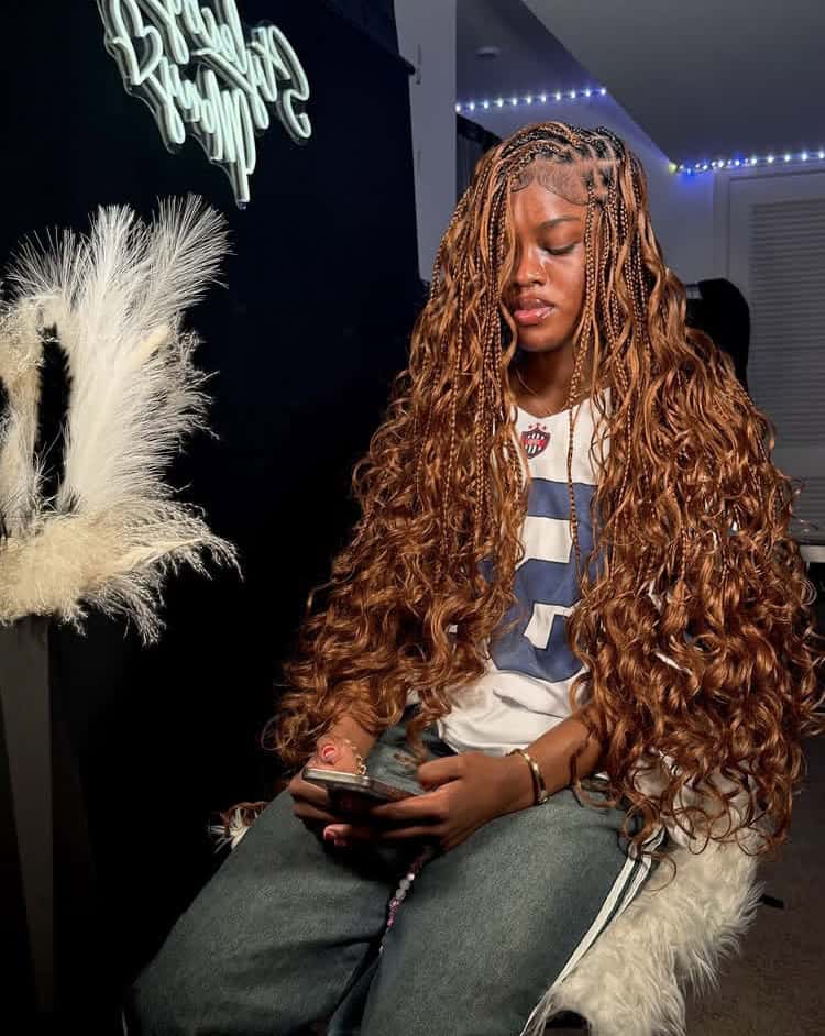 color 27 boho French curl braids