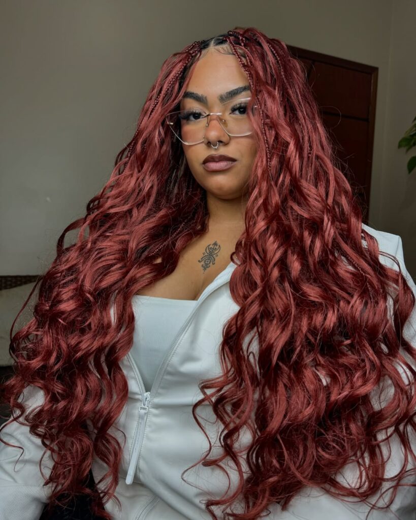 color 350 boho French curl braids