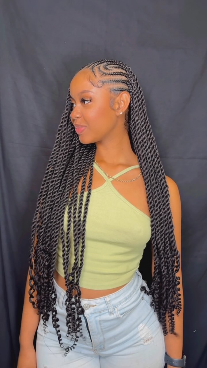 Freestyle lemonade Fulani twists with curly ends