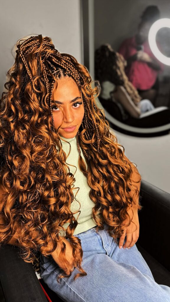 color 27 long boho French curl braids