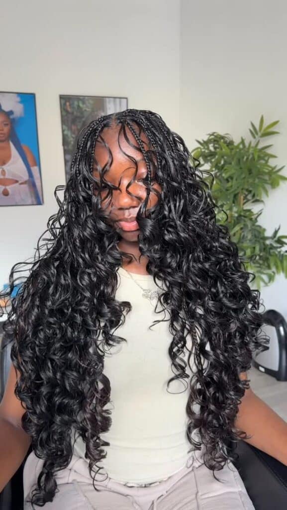 long layered boho French curl braids