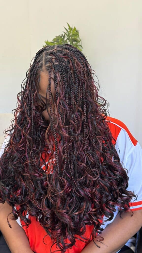 mixed color boho French curl braids