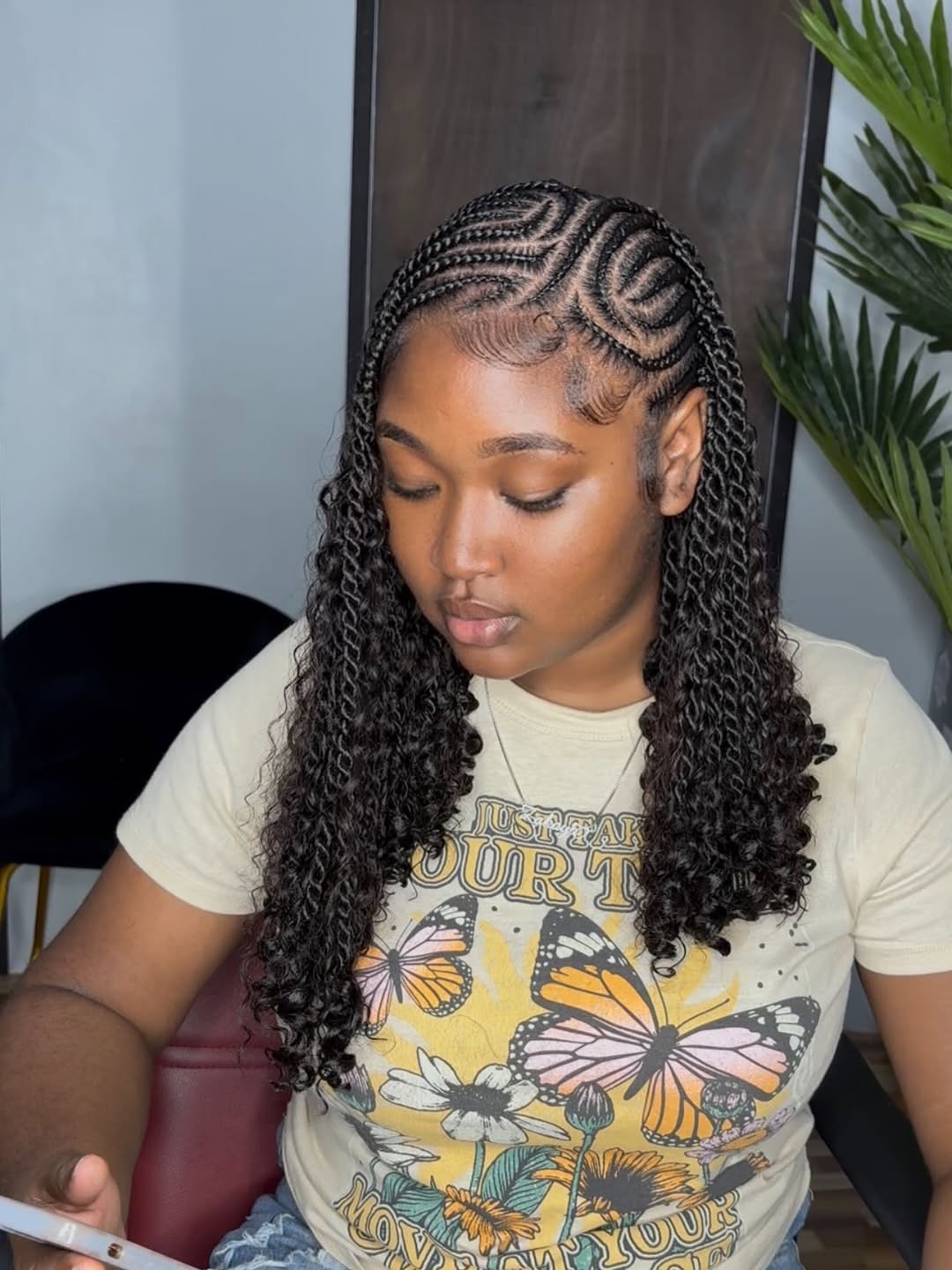 Medium length angled boho freestyle lemonade Fulani twists