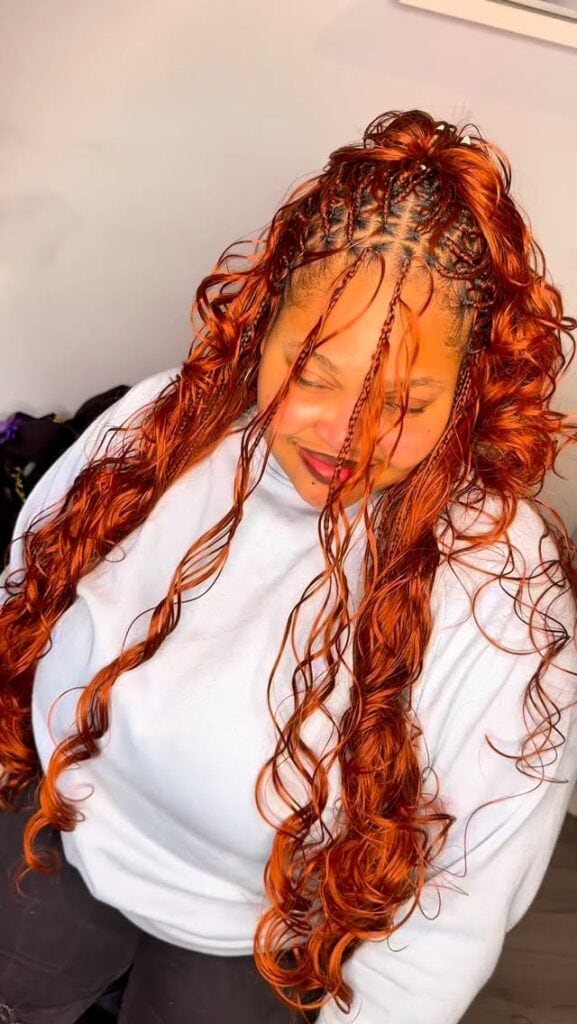ginger boho French curl braids