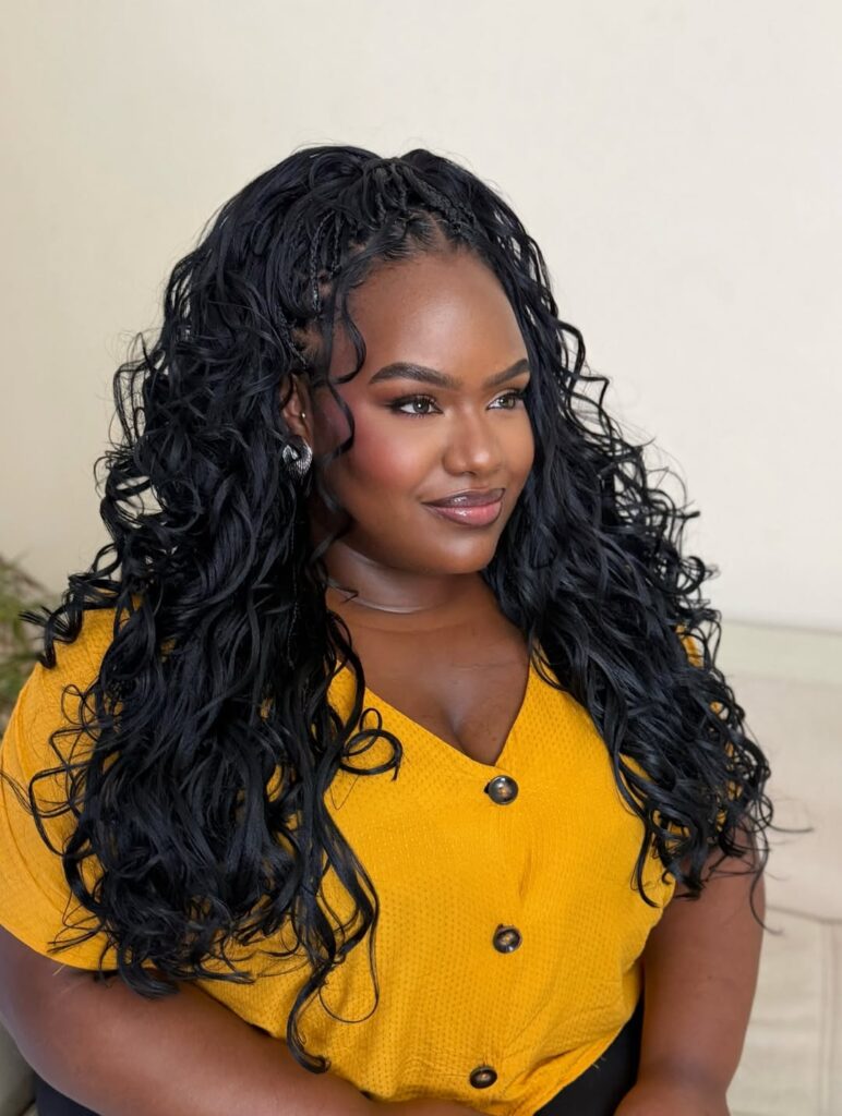 boho French curl braids up do