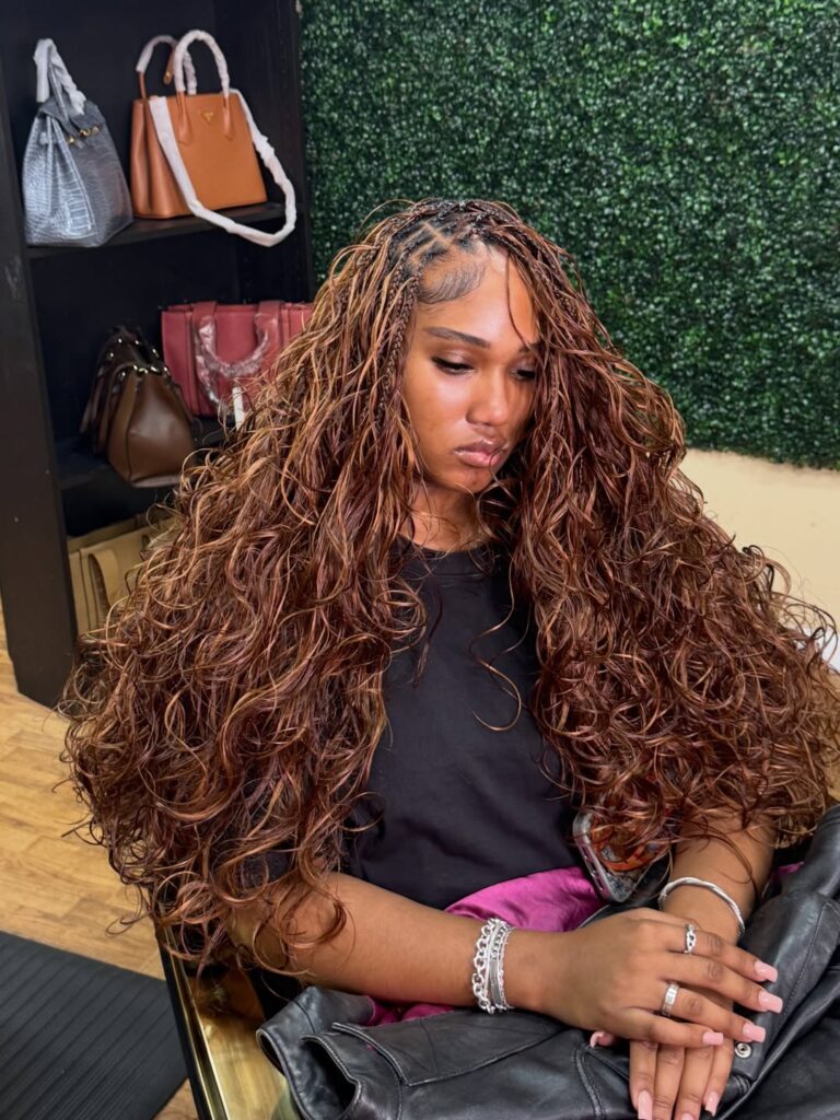 ombre brown boho French curl braids