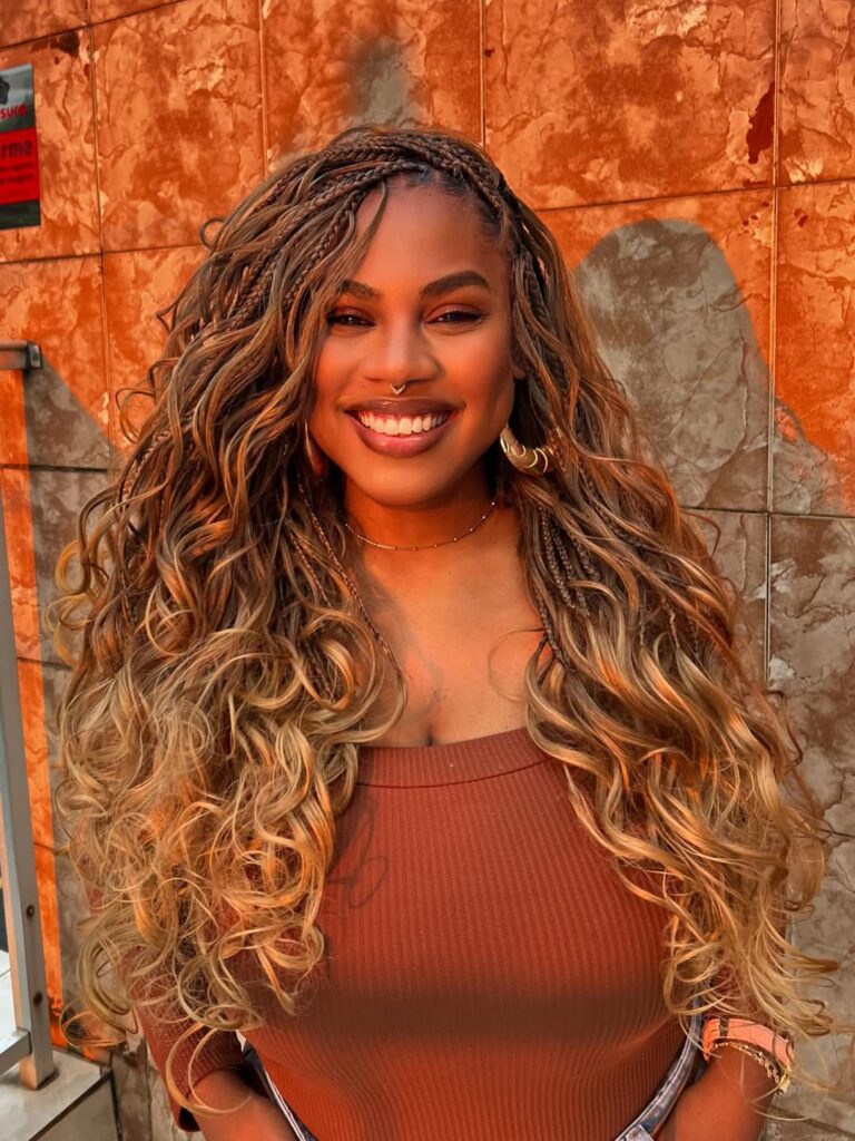 ombre brown boho French curl braids