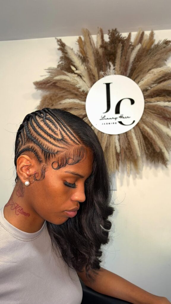 part side braids, part natural hair leave out