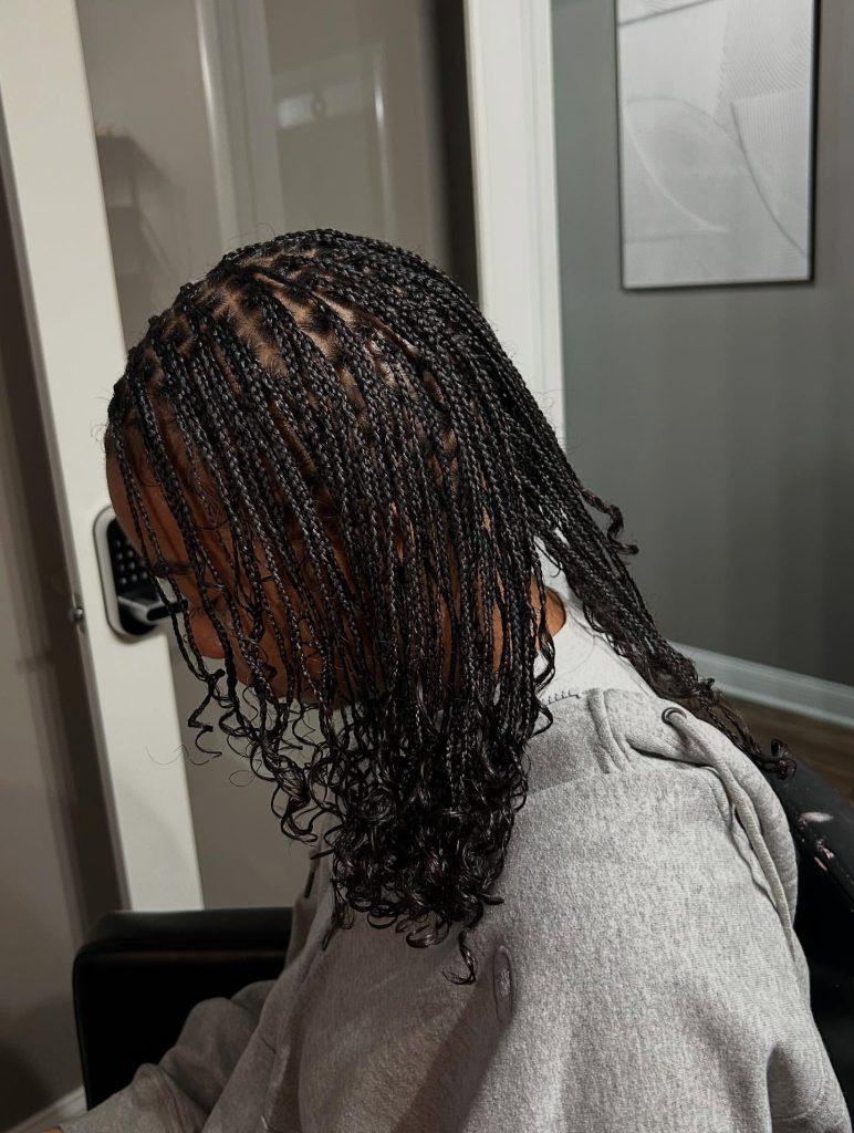 mini braids on natural hair with curly ends
