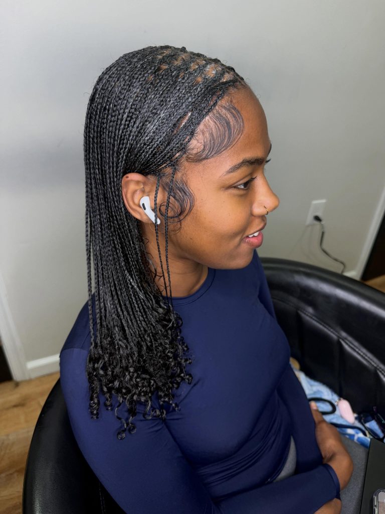 long natural hair mini braids with curly ends