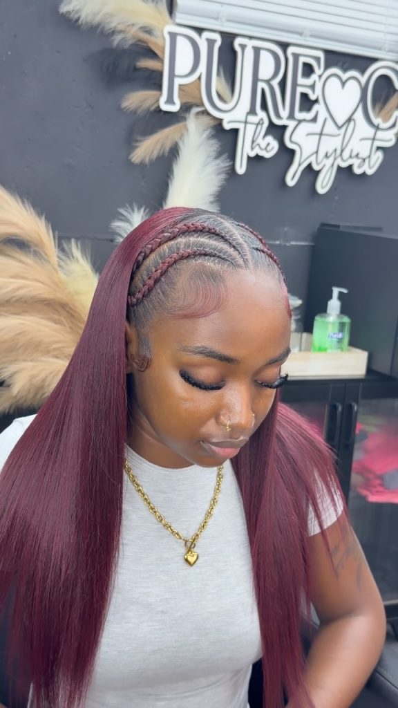 burgundy Jayda Wayda braids with quick weave